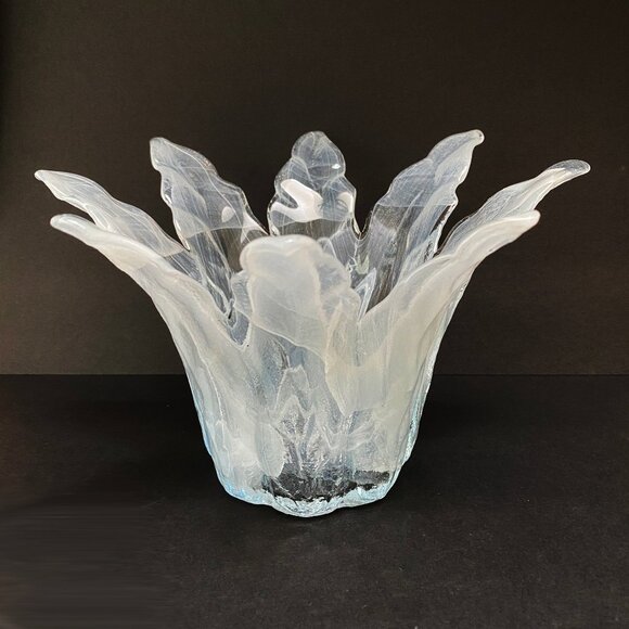 Stunning White, Light Blue and Clear Murano Art Glass Candle Holder - Home Decor - Picture 3 of 10